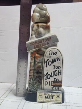 Jim Beam Collectible Tombstone Decanter - Brown/Beige Ceramic Home Accent